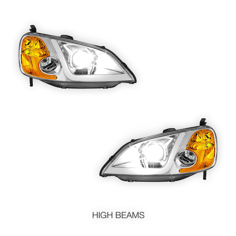 Honda Civic 7th Gen. (2001 - 2003) L-Style LED 3D Light Bar Projector Headlights LH + RH