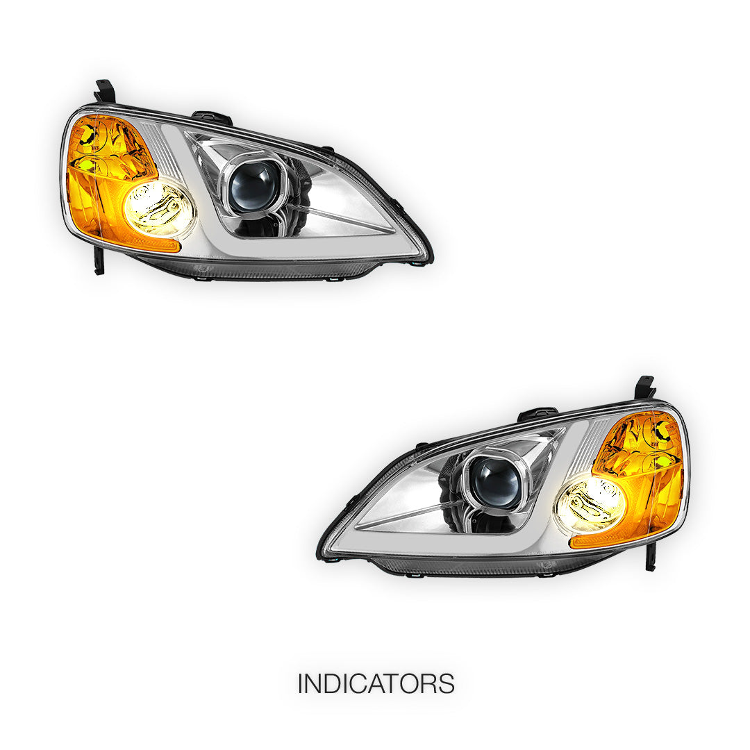 Honda Civic 7th Gen. (2001 - 2003) L-Style LED 3D Light Bar Projector Headlights LH + RH