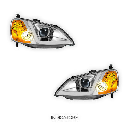 Honda Civic 7th Gen. (2001 - 2003) L-Style LED 3D Light Bar Projector Headlights LH + RH
