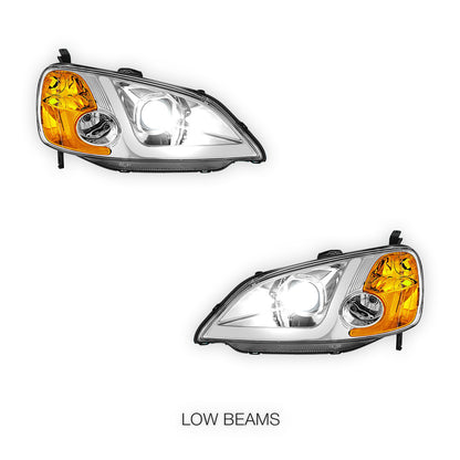 Honda Civic 7th Gen. (2001 - 2003) L-Style LED 3D Light Bar Projector Headlights LH + RH