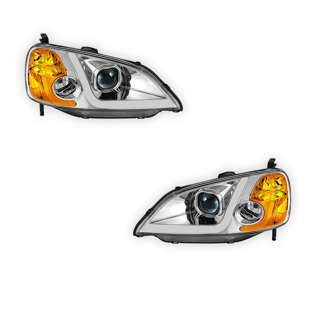 Honda Civic 7th Gen. (2001 - 2003) L-Style LED 3D Light Bar Projector Headlights LH + RH
