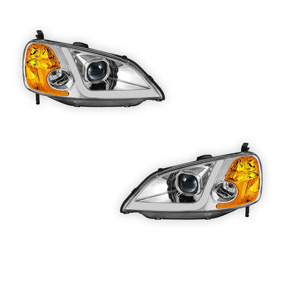 Honda Civic 7th Gen. (2001 - 2003) L-Style LED 3D Light Bar Projector Headlights LH + RH