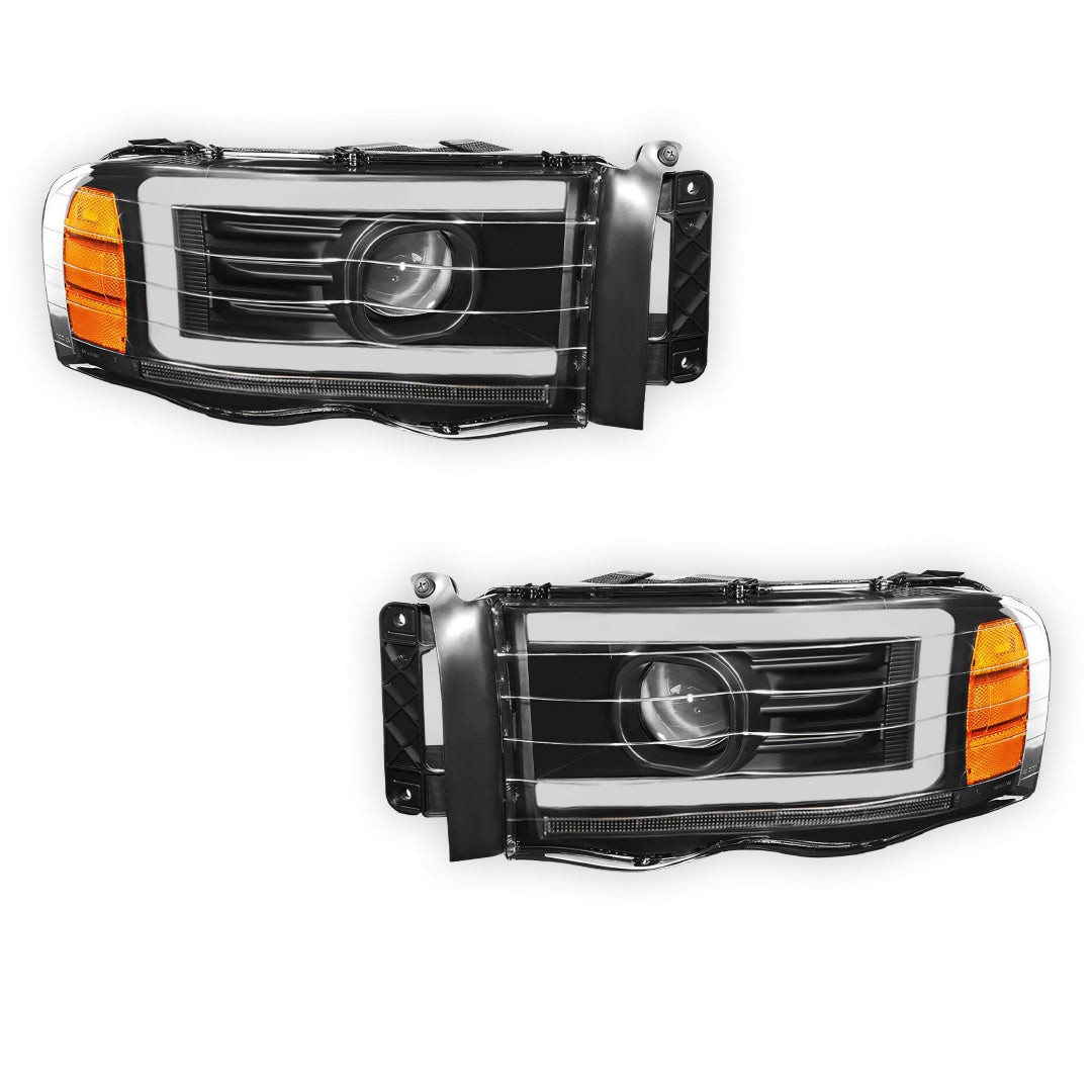 Dodge RAM 1500 (2002 - 2005) LED DRL Sequential Turn Signal Projector Headlights LH + RH