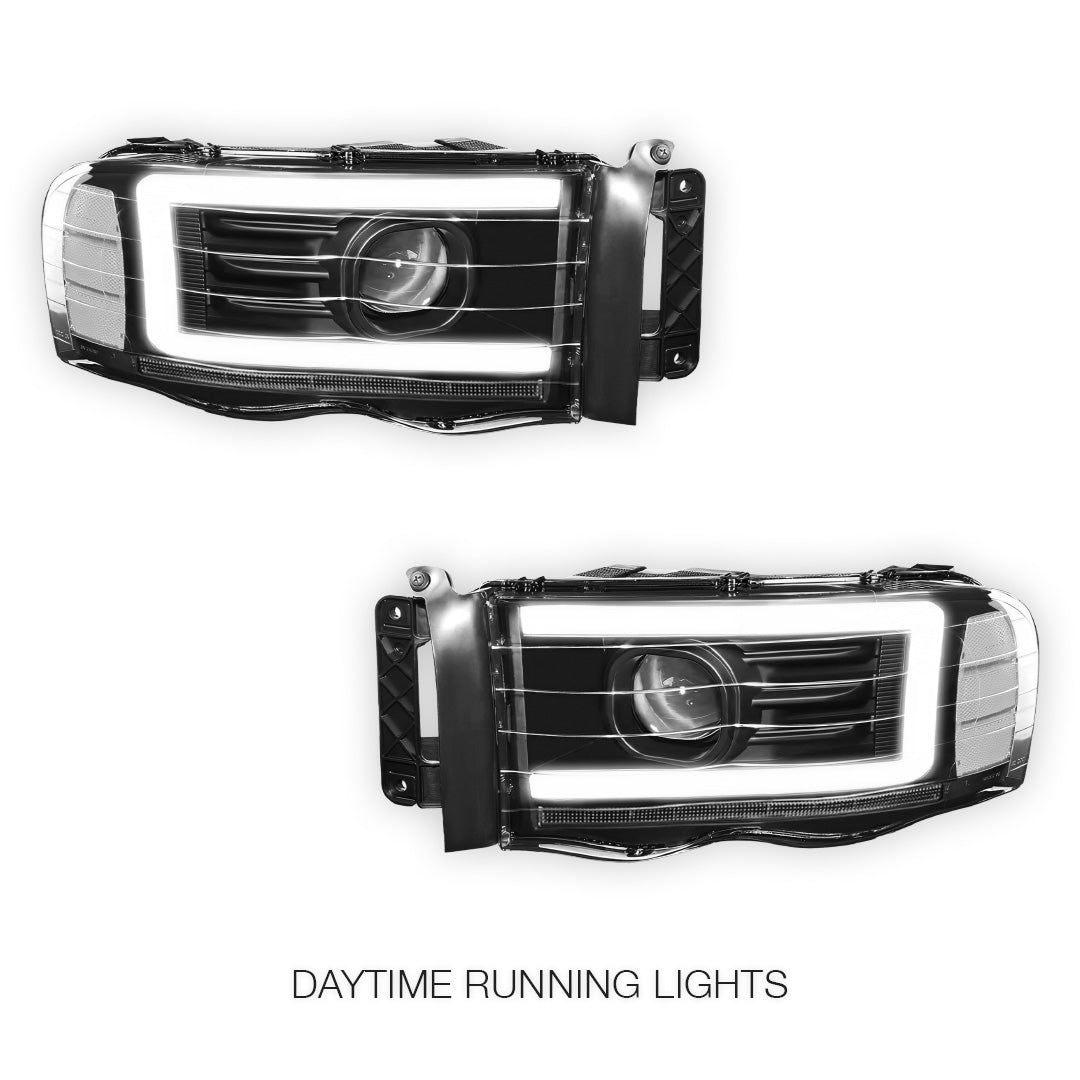 Dodge RAM 1500 (2002 - 2005) LED DRL Sequential Turn Signal Projector Headlights LH + RH