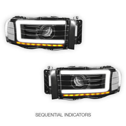 Dodge RAM 1500 (2002 - 2005) LED DRL Sequential Turn Signal Projector Headlights LH + RH