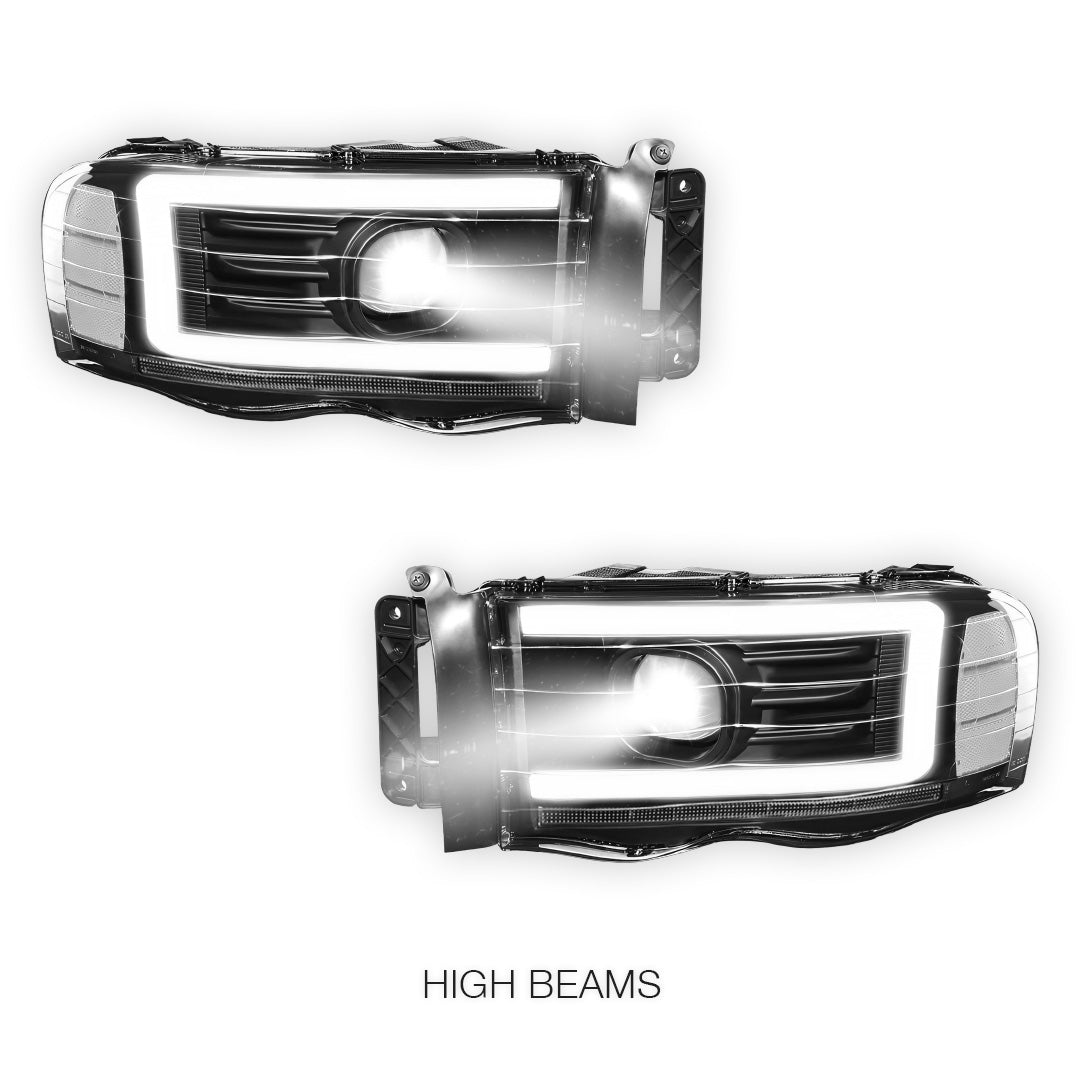 Dodge RAM 2500 (2002 - 2005) LED DRL Sequential Turn Signal Projector Headlights LH + RH