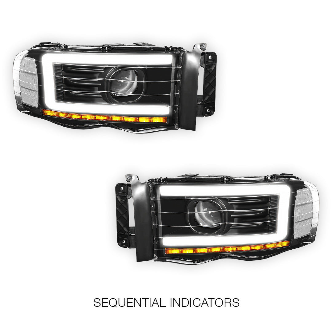 Dodge RAM 3500 (2002 - 2005) LED DRL Sequential Turn Signal Projector Headlights LH + RH