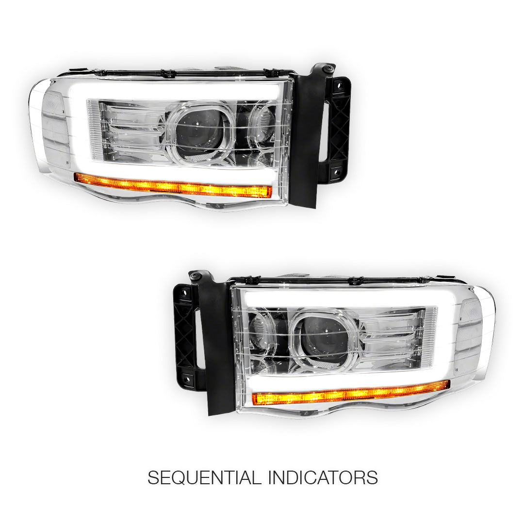 Dodge RAM 3500 (2002 - 2005) LED DRL Sequential Turn Signal Projector Headlights LH + RH