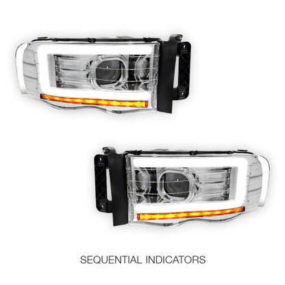 Dodge RAM 3500 (2002 - 2005) LED DRL Sequential Turn Signal Projector Headlights LH + RH