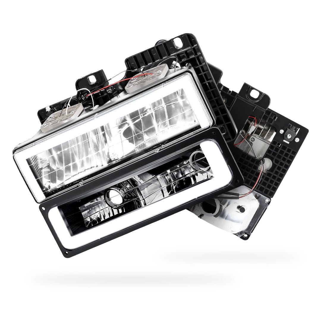 Chevrolet C1500 Cheyenne / Scottsdale / Silverado (1988 - 1999) Square-LED DRL Replacement Headlights LH + RH
