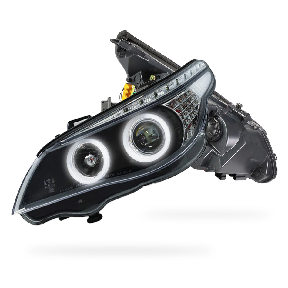 BMW 5-Series E60 / E61 (2004 - 2007) LED 3D HALO DRL Projector Headlights LH + RH