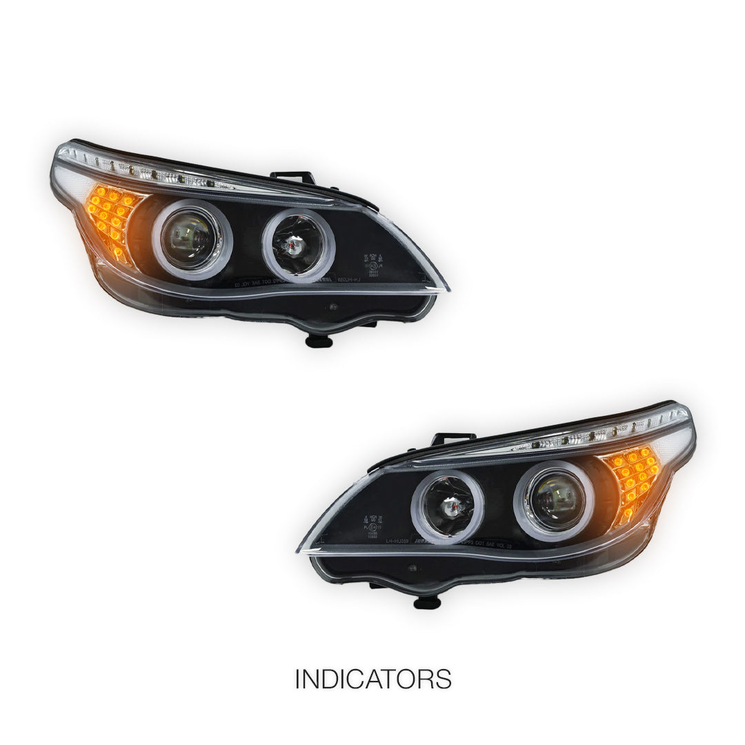 BMW 5-Series E60 / E61 (2004 - 2007) LED 3D HALO DRL Projector Headlights LH + RH