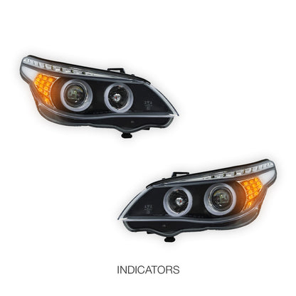 BMW 5-Series E60 / E61 (2004 - 2007) LED 3D HALO DRL Projector Headlights LH + RH