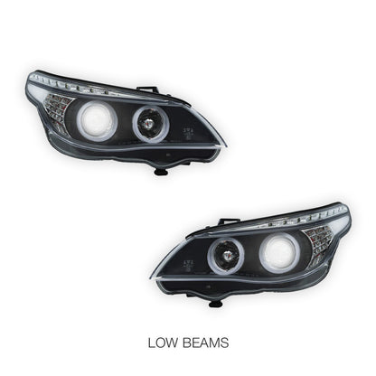 BMW 5-Series E60 / E61 (2004 - 2007) LED 3D HALO DRL Projector Headlights LH + RH
