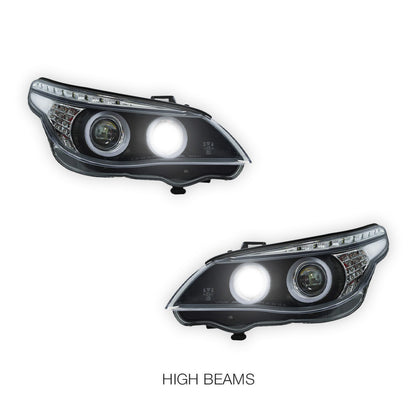 BMW 5-Series E60 / E61 (2004 - 2007) LED 3D HALO DRL Projector Headlights LH + RH