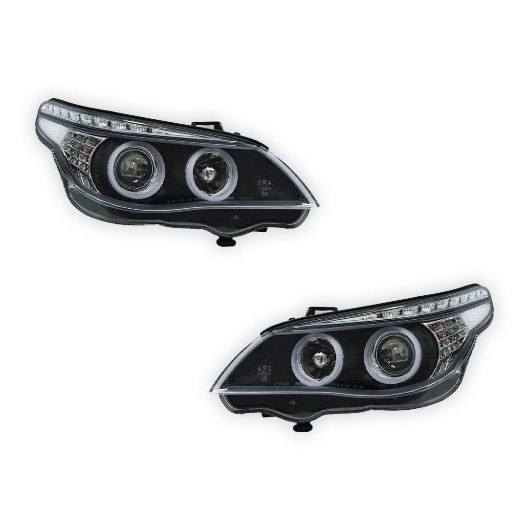 BMW 5-Series E60 / E61 (2004 - 2007) LED 3D HALO DRL Projector Headlights LH + RH