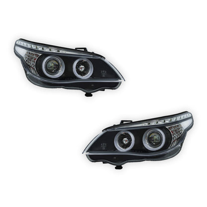 BMW 5-Series E60 / E61 (2004 - 2007) LED 3D HALO DRL Projector Headlights LH + RH