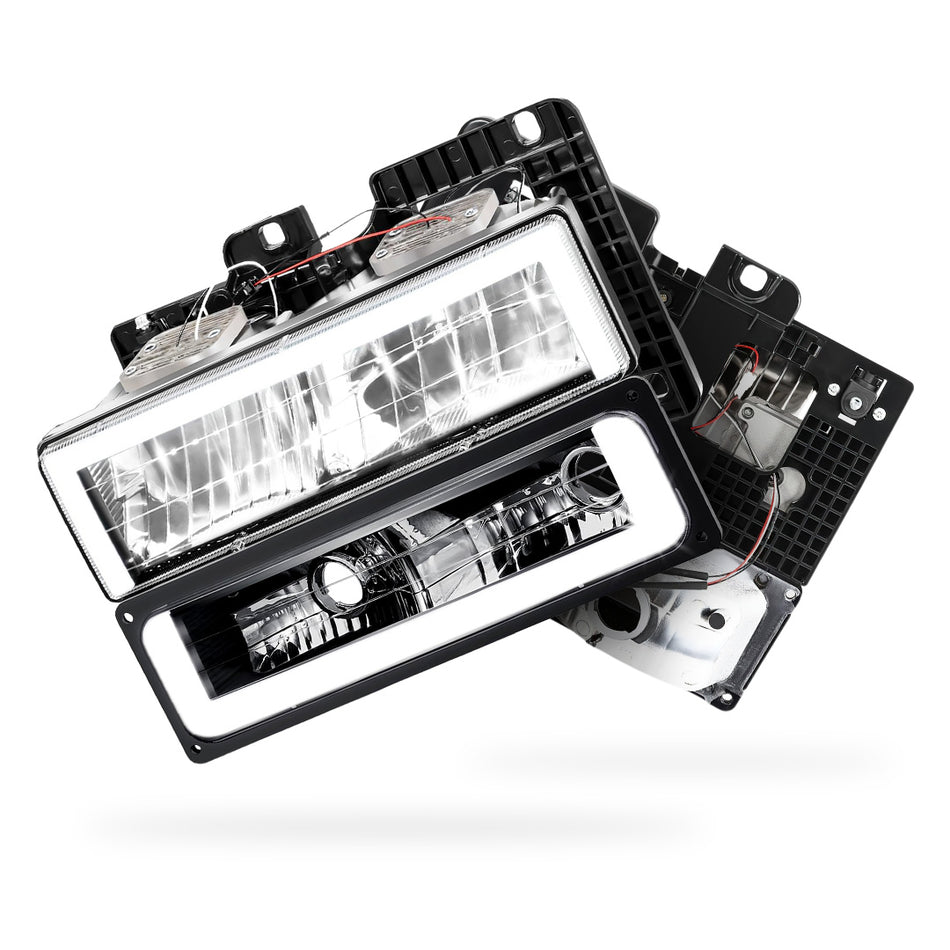 Chevrolet K2500 Cheyenne / Scottsdale / Silverado (1988 - 2000) Square-LED DRL Replacement Headlights LH + RH