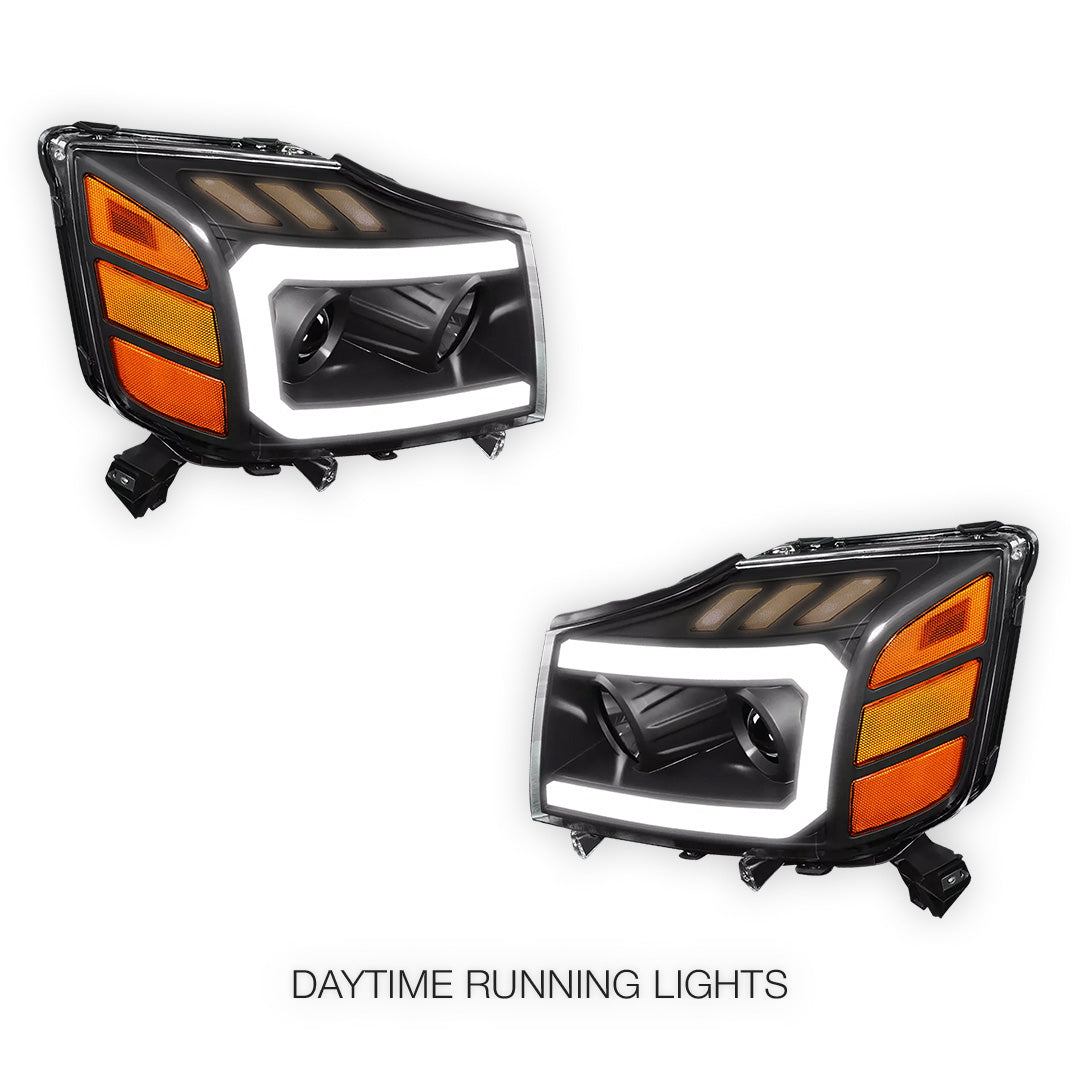 Nissan Titan (2004 - 2015) LED DRL Turn Signal Projector Headlights LH + RH