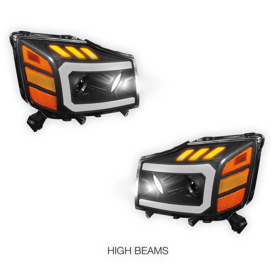 Nissan Titan (2004 - 2015) LED DRL Turn Signal Projector Headlights LH + RH