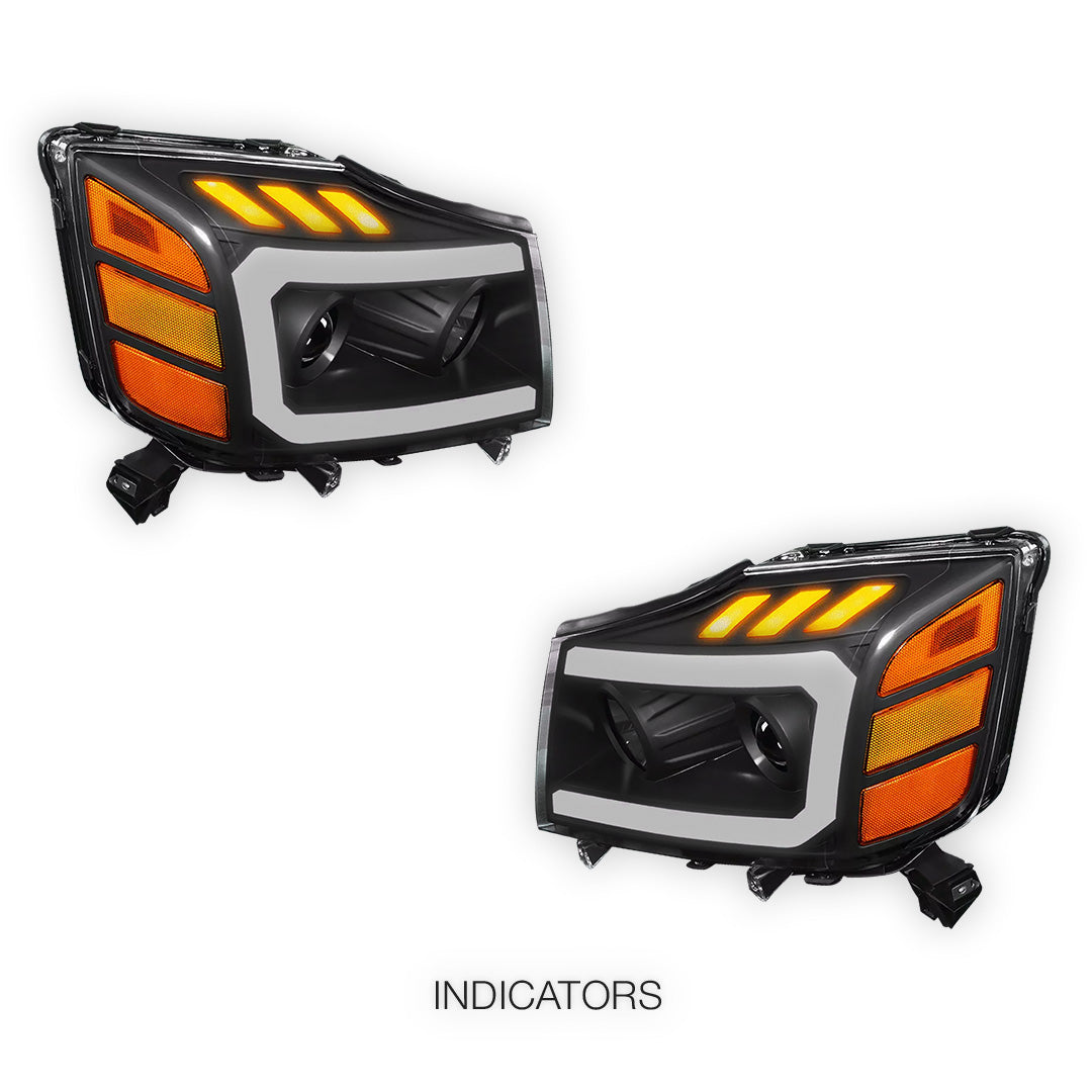 Nissan Titan (2004 - 2015) LED DRL Turn Signal Projector Headlights LH + RH
