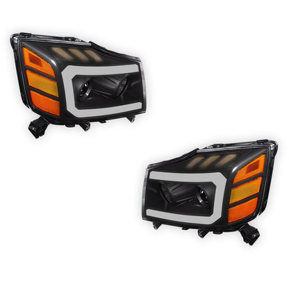 Nissan Titan (2004 - 2015) LED DRL Turn Signal Projector Headlights LH + RH