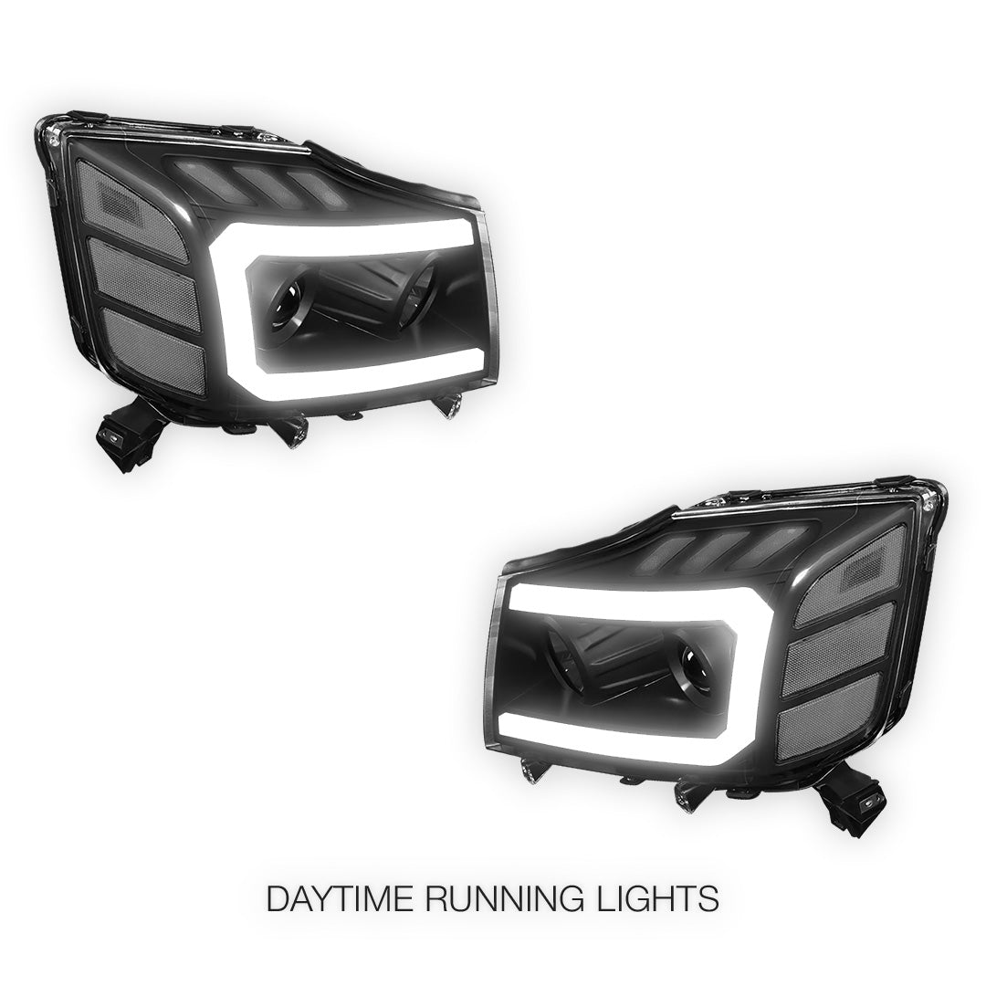 Nissan Titan (2004 - 2015) LED DRL Turn Signal Projector Headlights LH + RH