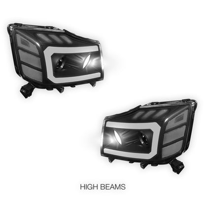 Nissan Titan (2004 - 2015) LED DRL Turn Signal Projector Headlights LH + RH