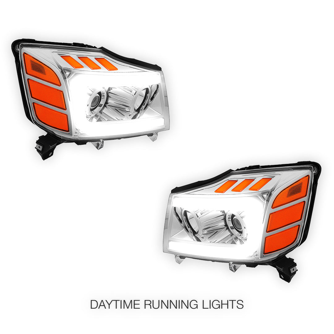 Nissan Titan (2004 - 2015) LED DRL Turn Signal Projector Headlights LH + RH