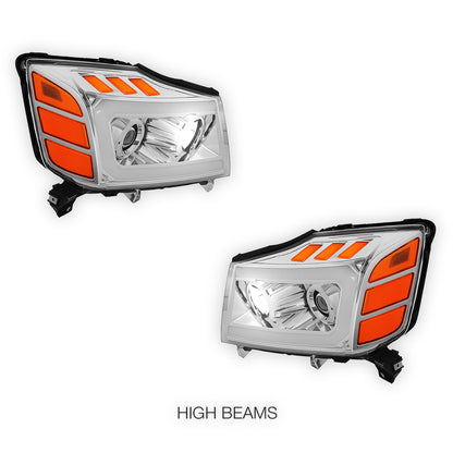Nissan Titan (2004 - 2015) LED DRL Turn Signal Projector Headlights LH + RH