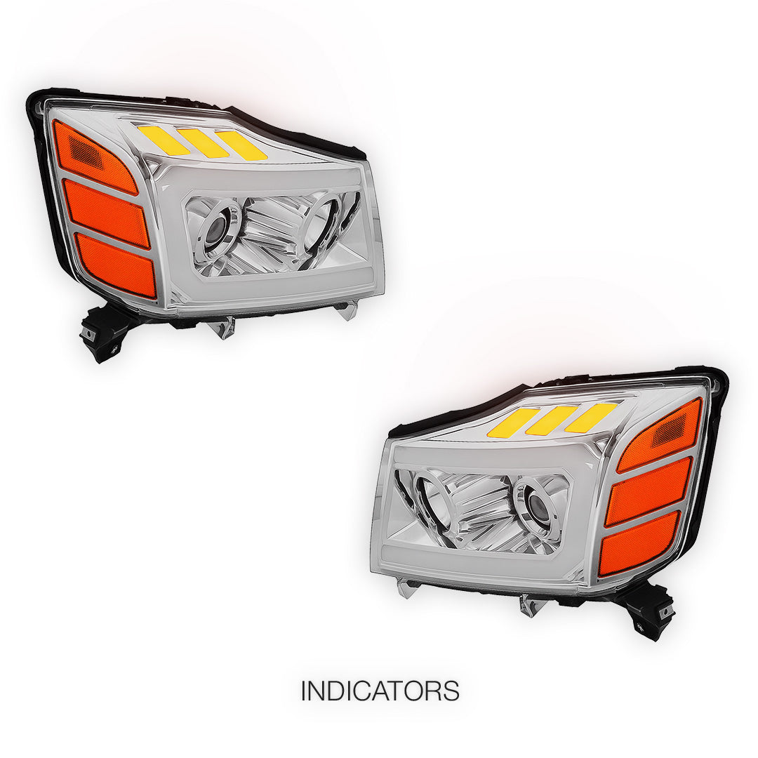 Nissan Titan (2004 - 2015) LED DRL Turn Signal Projector Headlights LH + RH