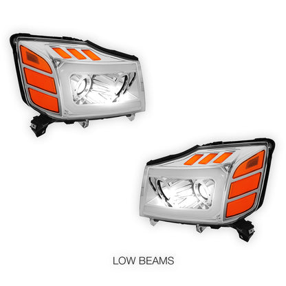Nissan Titan (2004 - 2015) LED DRL Turn Signal Projector Headlights LH + RH