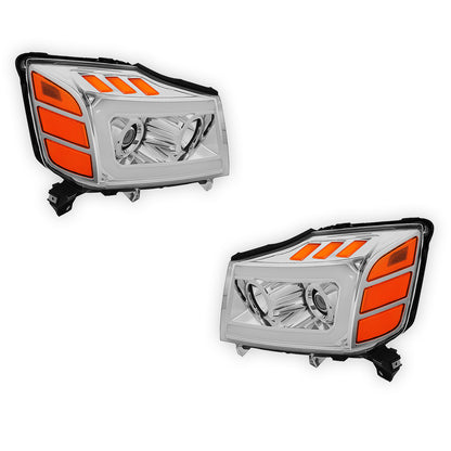 Nissan Titan (2004 - 2015) LED DRL Turn Signal Projector Headlights LH + RH