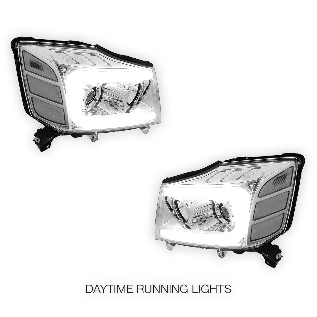 Nissan Titan (2004 - 2015) LED DRL Turn Signal Projector Headlights LH + RH