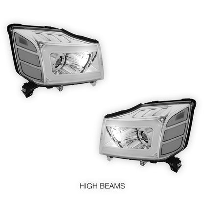 Nissan Titan (2004 - 2015) LED DRL Turn Signal Projector Headlights LH + RH