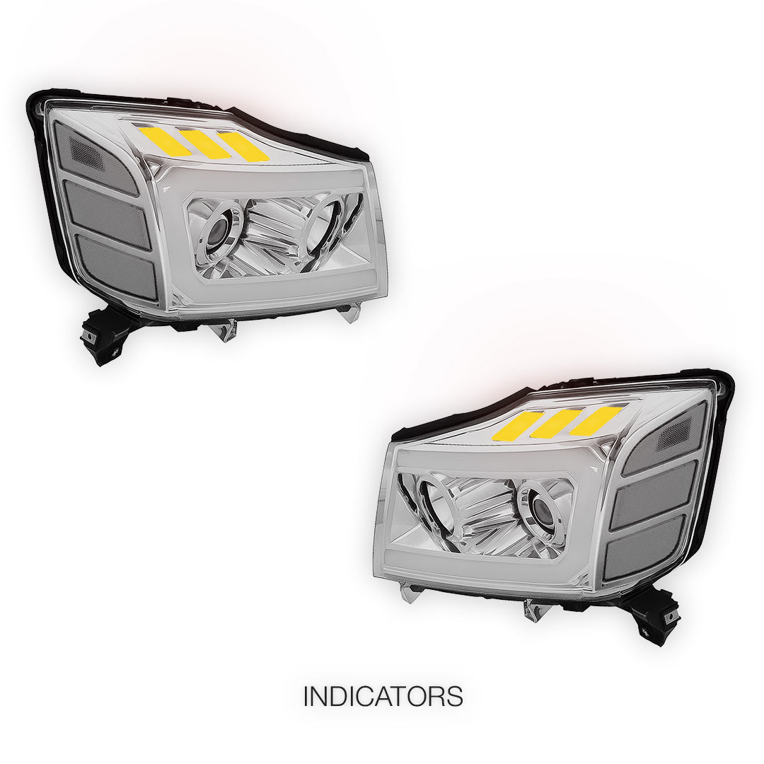 Nissan Titan (2004 - 2015) LED DRL Turn Signal Projector Headlights LH + RH