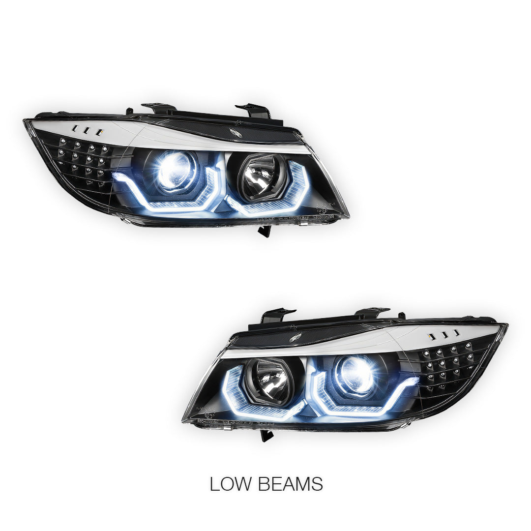 BMW 3-Series E90 (2005 - 2008) LED Blue 3D DRL Projector Headlights LH + RH