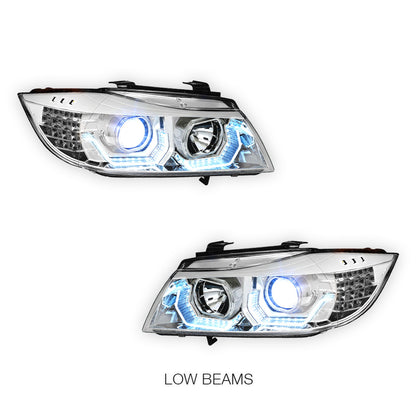 BMW 3-Series E90 (2005 - 2008) LED Blue 3D DRL Projector Headlights LH + RH