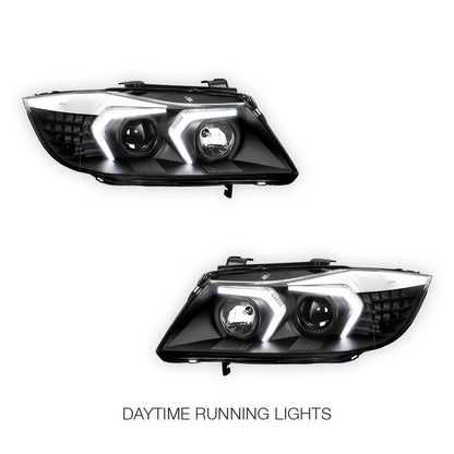 BMW 3-Series E90 (2005 - 2008) LED DRL Switchback Signal Projector Headlights LH + RH