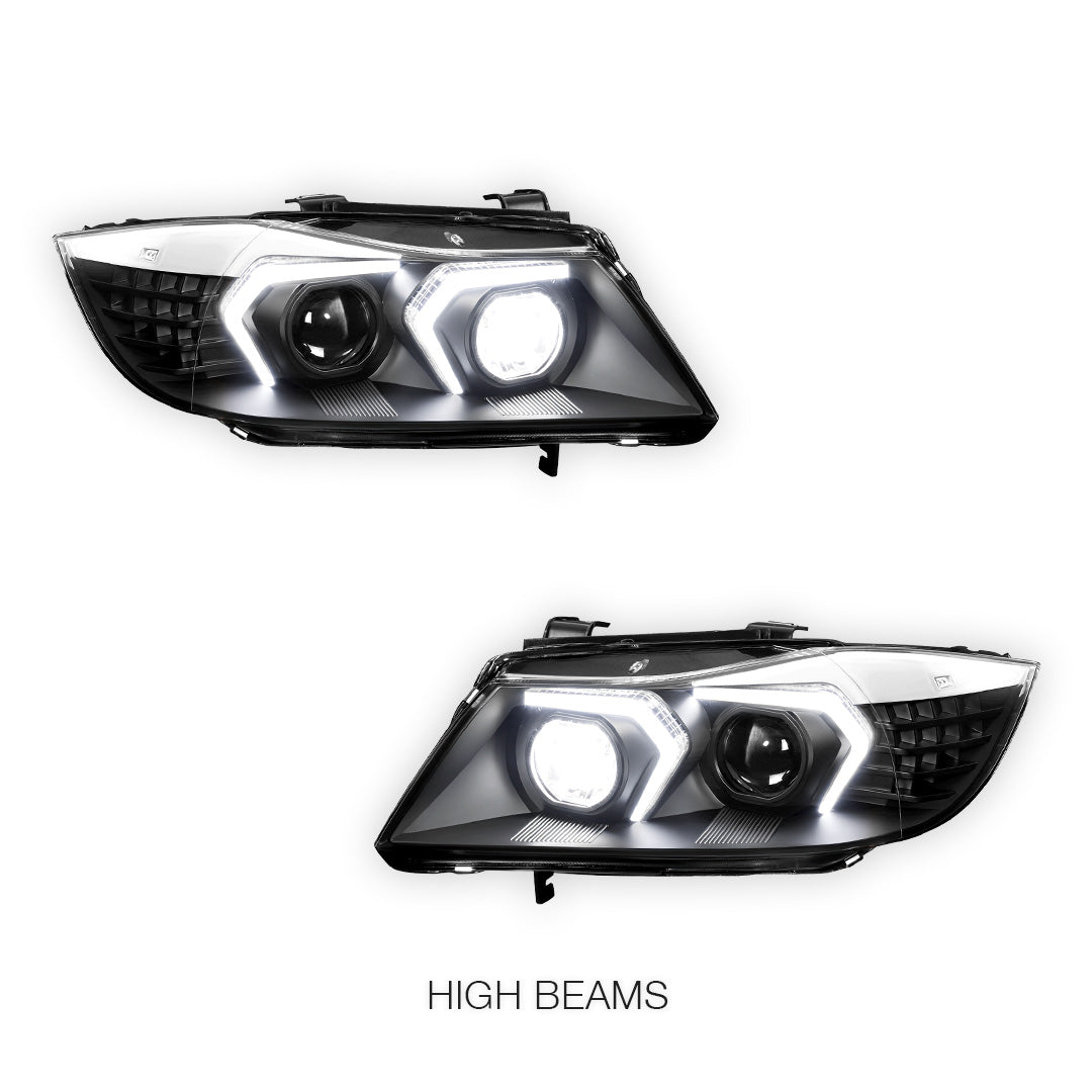 BMW 3-Series E90 (2005 - 2008) LED DRL Switchback Signal Projector Headlights LH + RH