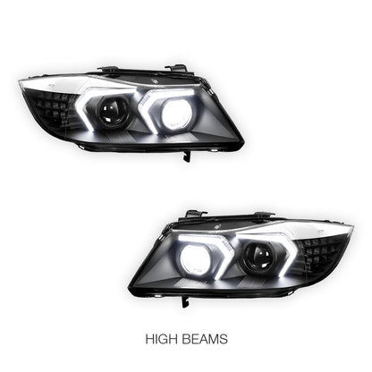 BMW 3-Series E90 (2005 - 2008) LED DRL Switchback Signal Projector Headlights LH + RH