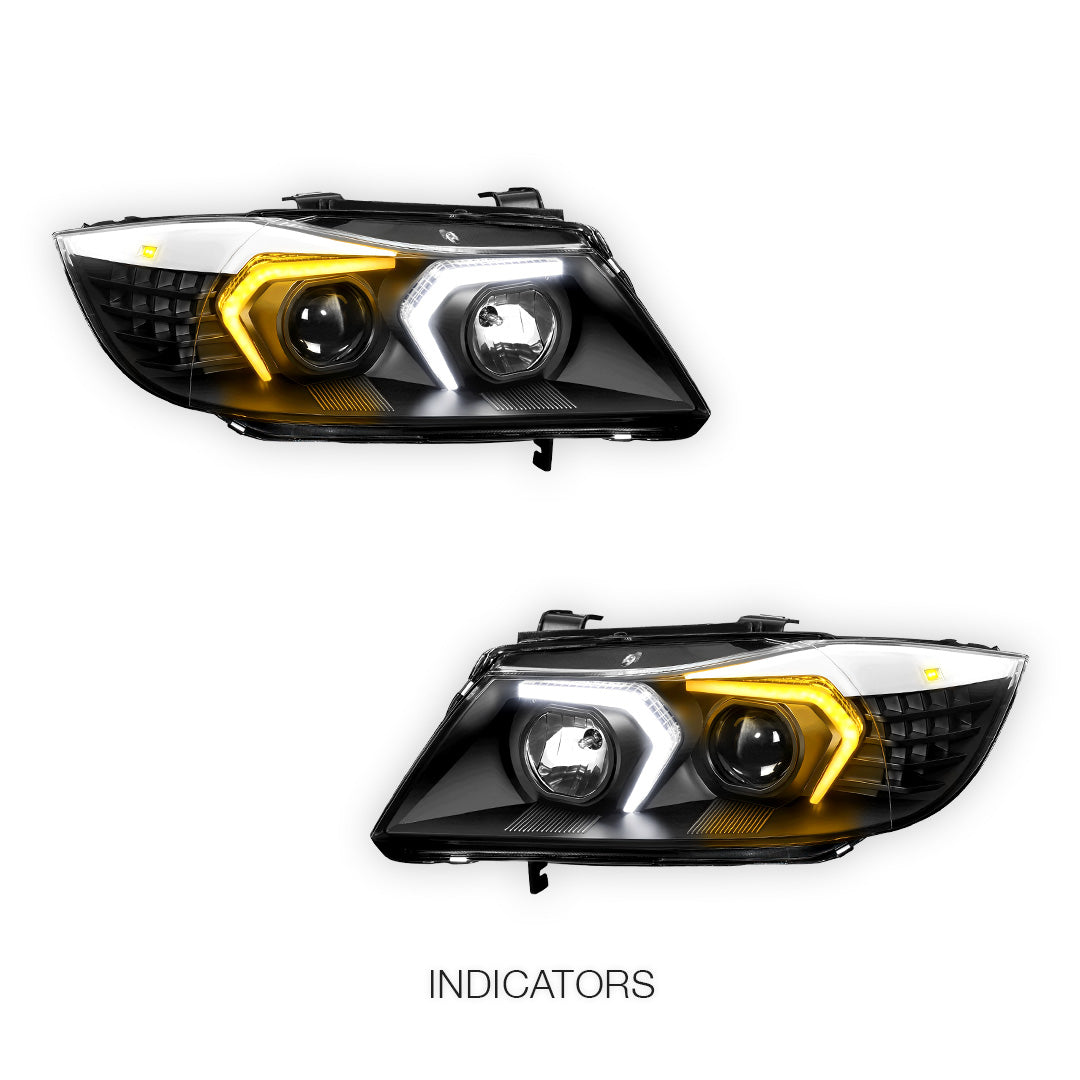 BMW 3-Series E90 (2005 - 2008) LED DRL Switchback Signal Projector Headlights LH + RH