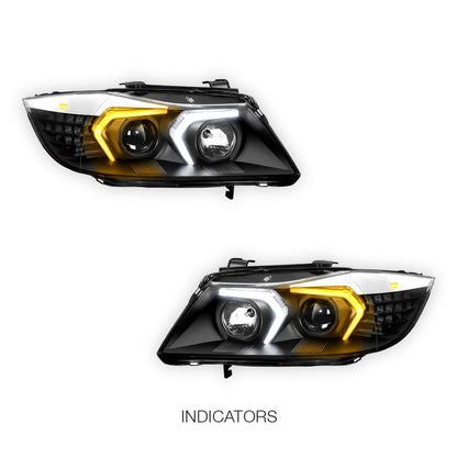 BMW 3-Series E90 (2005 - 2008) LED DRL Switchback Signal Projector Headlights LH + RH