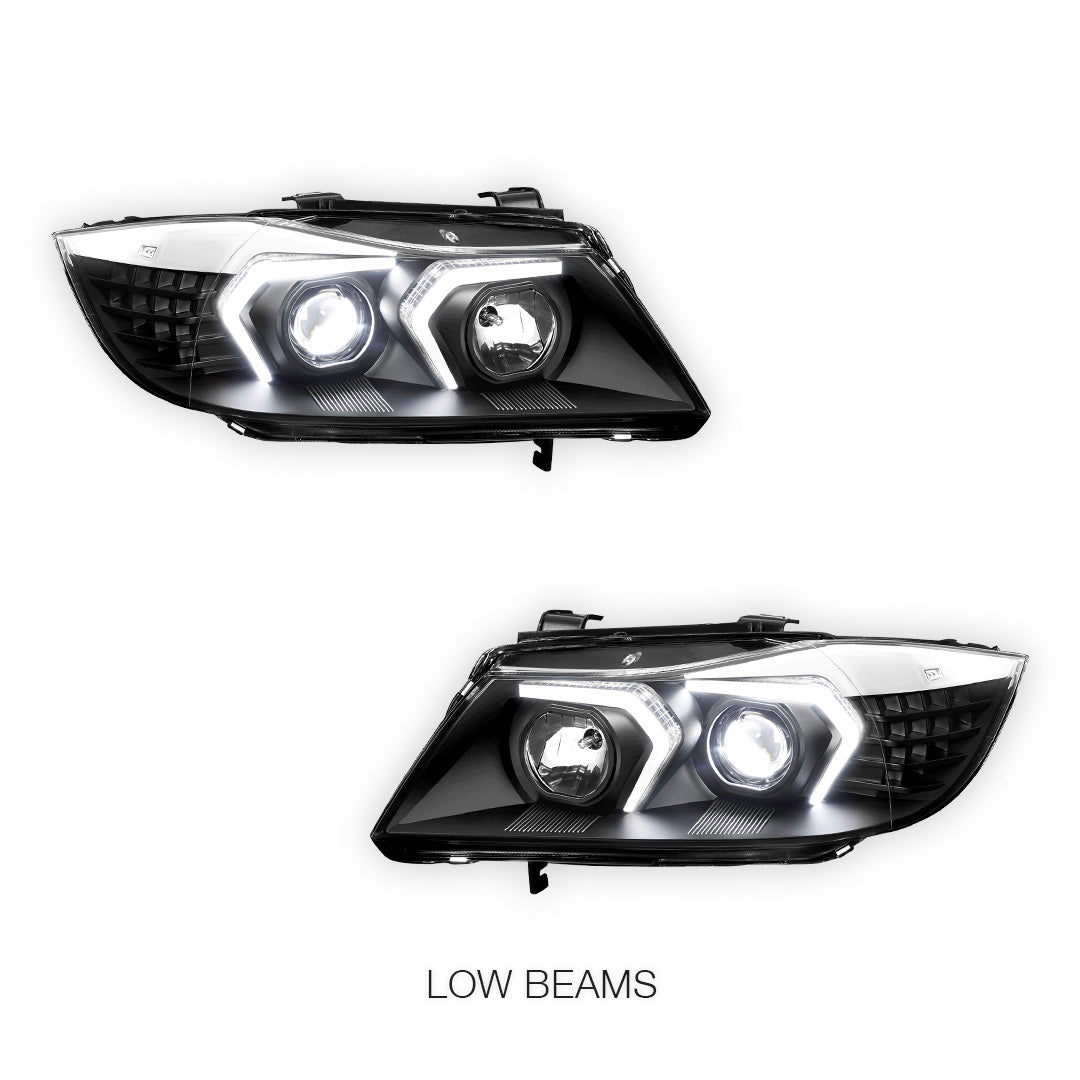 BMW 3-Series E90 (2005 - 2008) LED DRL Switchback Signal Projector Headlights LH + RH
