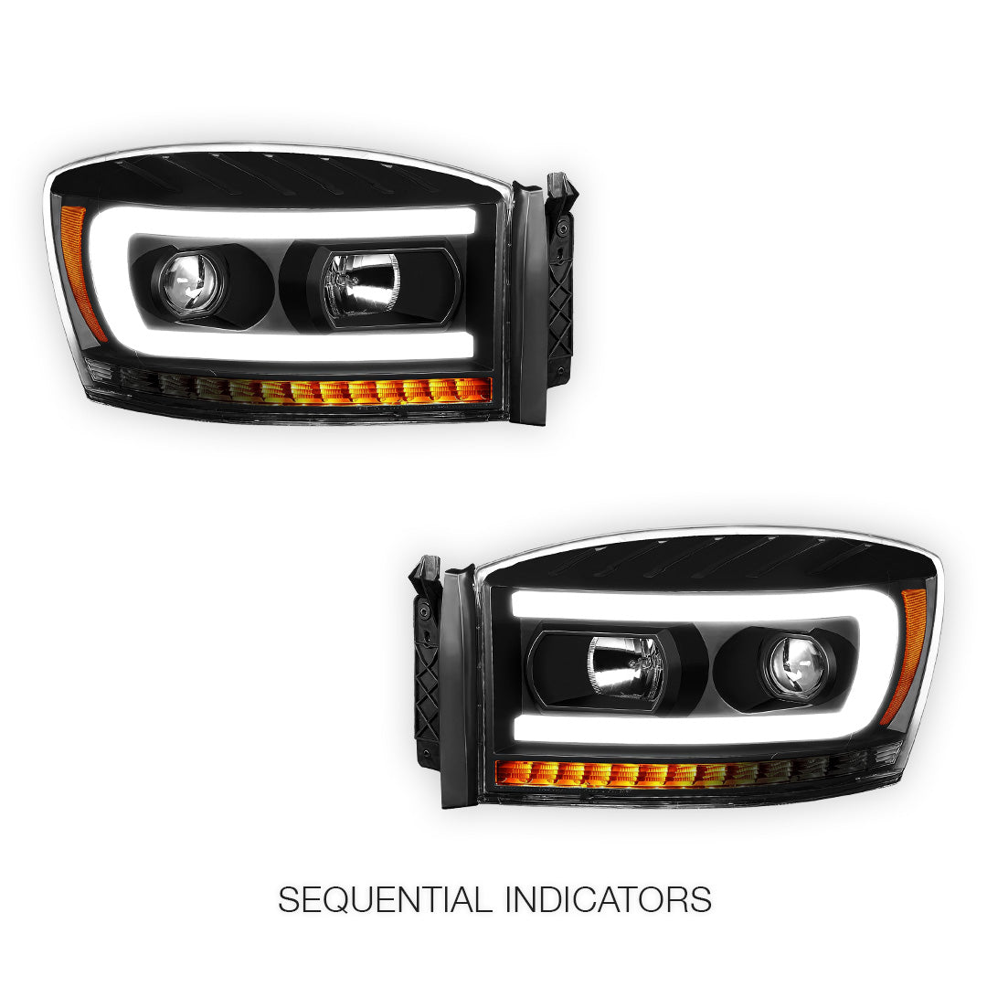 Dodge RAM 1500 (2006 - 2008) LED DRL Sequential Signal Projector Headlights LH + RH