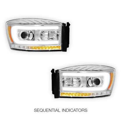 Dodge RAM 1500 (2006 - 2008) LED DRL Sequential Signal Projector Headlights LH + RH