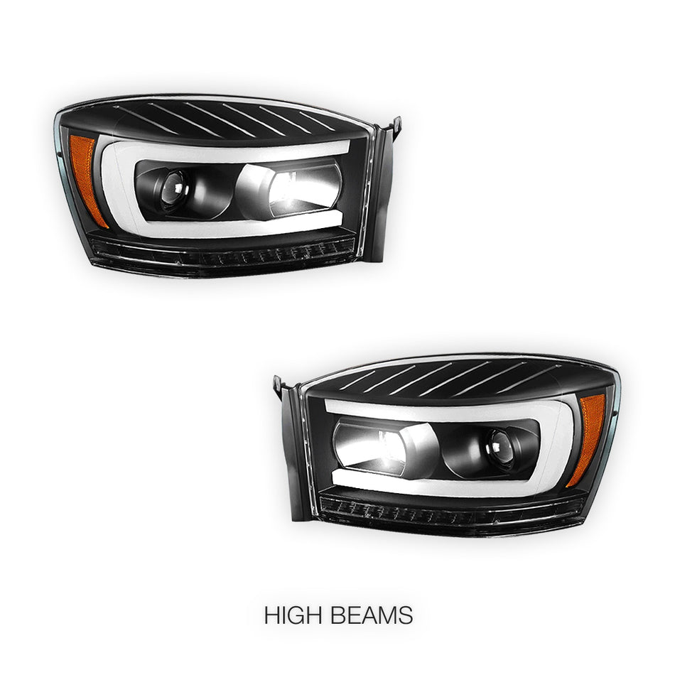Dodge RAM 2500 (2006 - 2009) LED DRL Sequential Signal Projector Headlights LH + RH