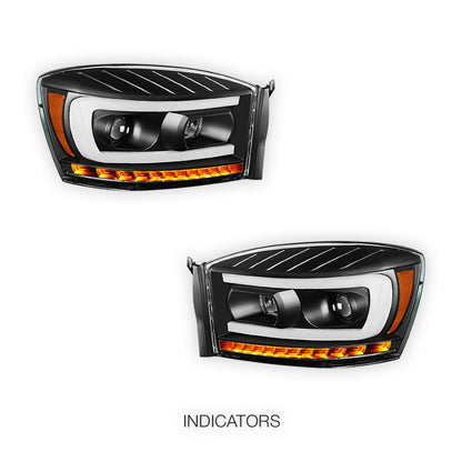 Dodge RAM 2500 (2006 - 2009) LED DRL Sequential Signal Projector Headlights LH + RH