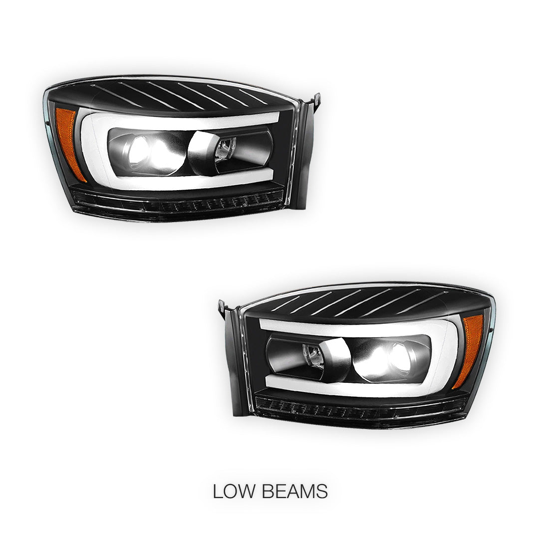 Dodge RAM 2500 (2006 - 2009) LED DRL Sequential Signal Projector Headlights LH + RH