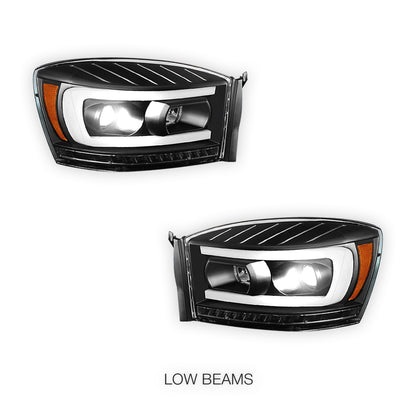 Dodge RAM 2500 (2006 - 2009) LED DRL Sequential Signal Projector Headlights LH + RH